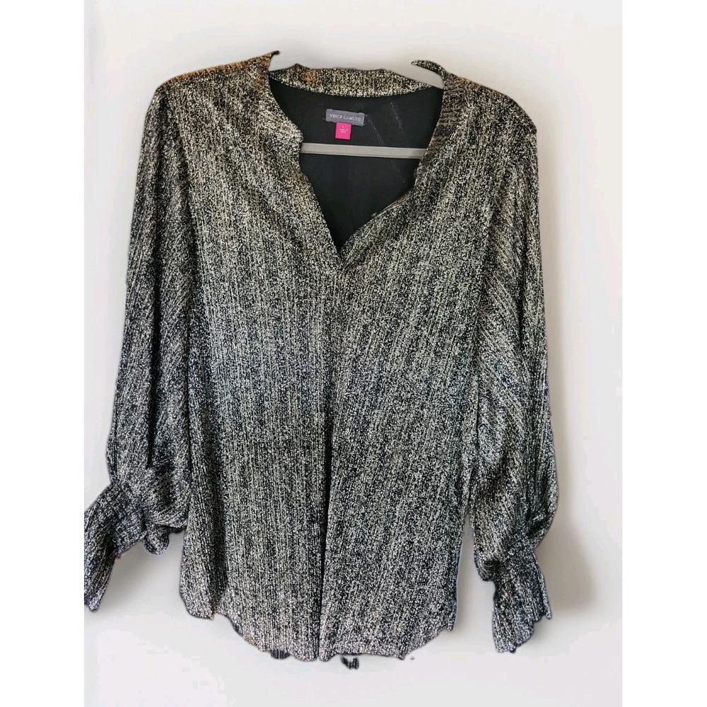 VINCE CAMUTO LUREX BLACK/GOLD WOMEN'S 3/4 TO LONG SLEEVE BLOUSE SIZE LARGE